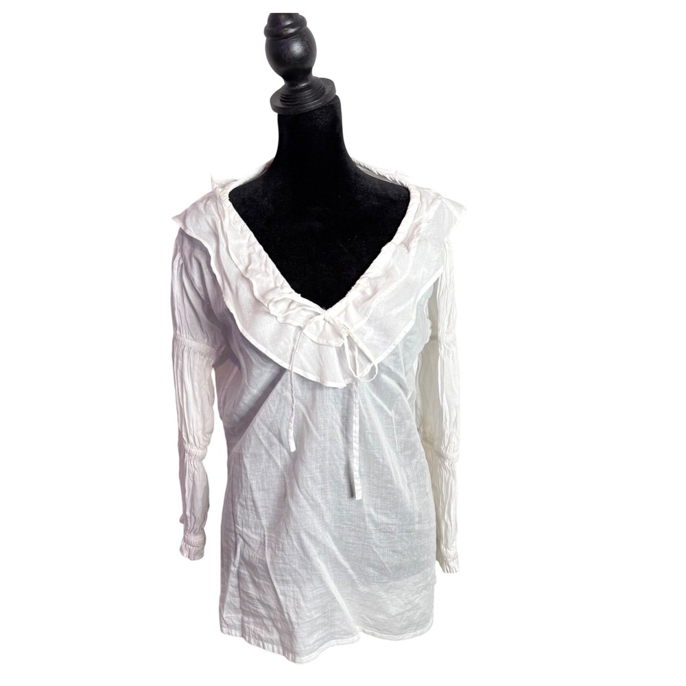 Carolina Benoit Organic Cotton White Chemise Top Size S Sheer Victorian Coquette